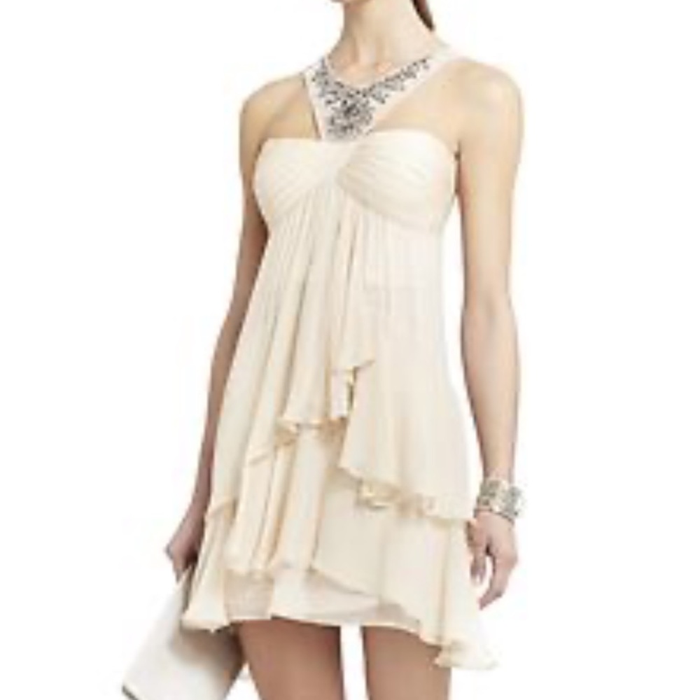 BCBGMaxAzria Strapless Cream Dress with Embellishments
